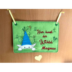 Stickdatei ITH - Türschild Wichtel